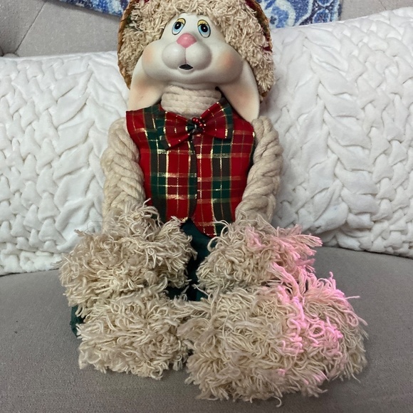 Porcelain Shelf Sitting Christmas Bunny - Picture 10 of 13